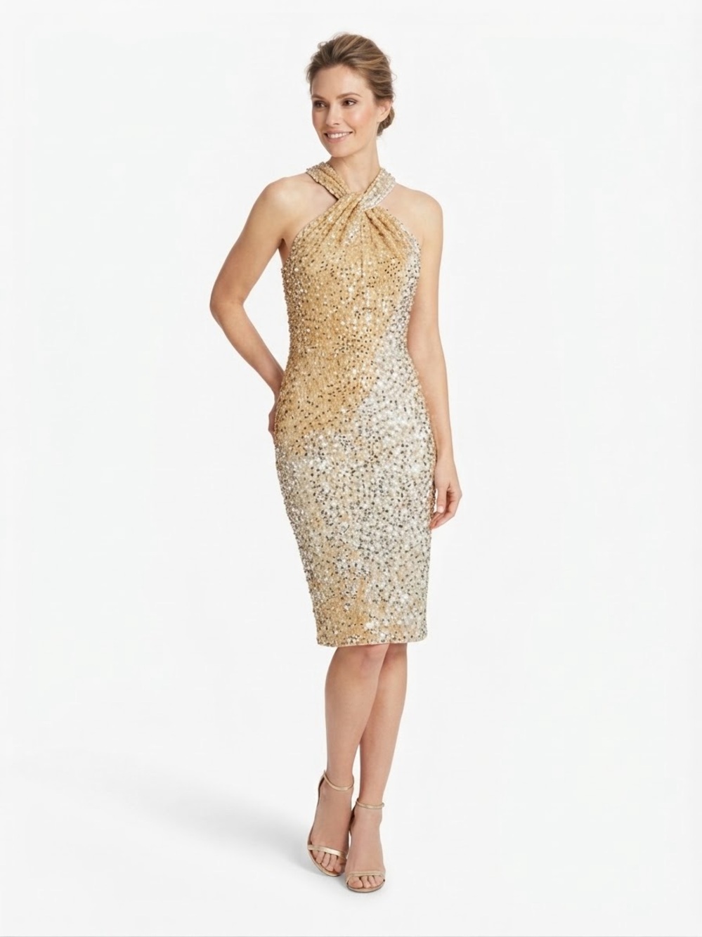 Grace Karin Gold Sequin Halter Bodycon Cocktail Dress Size M